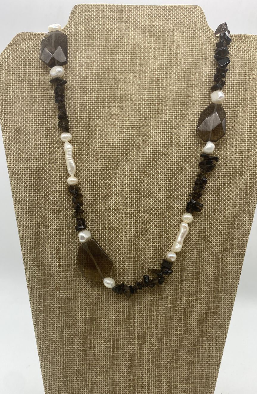 Collar Cuarzo Humo -Perla Cultivada