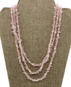 Collar Cuarzo Rosa-Perlas