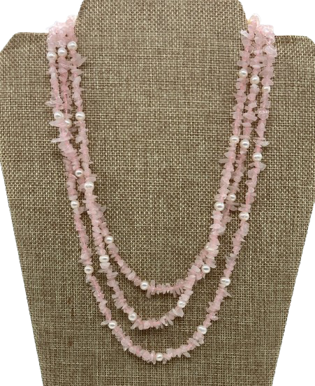 Collar Cuarzo Rosa-Perlas